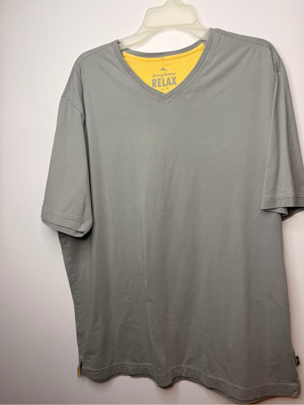 Tommy Bahama Short Sleeve V-Neck Tee in Light Gray with Yellow Trim